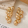 Metal Women's Earrings Fashion Modern Style Water Drops Shape Stitching Flower Gold Plated