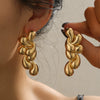 Metal Women's Earrings Fashion Modern Style Water Drops Shape Stitching Flower Gold Plated