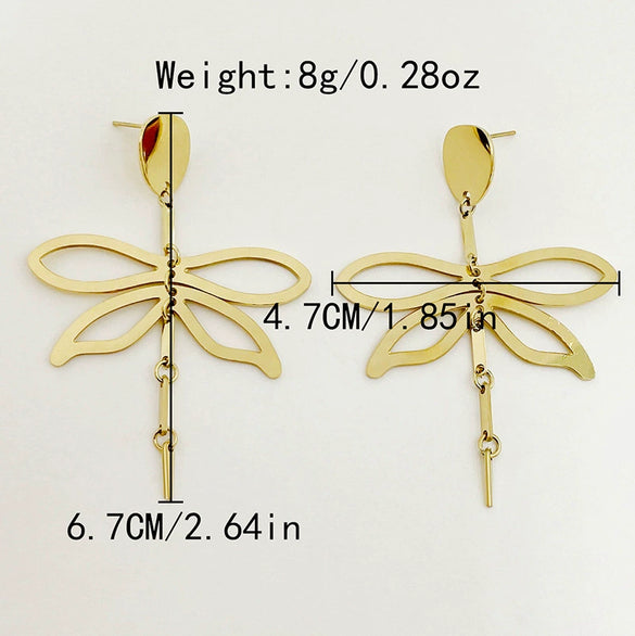Metal Women's Earrings With Butterfly And Dragonfly Design Stainless Steel Animal Pattern Electroplating