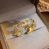 Metal Zircon Bow Open Ring Real Gold Electroplated Women's Hand Jewelry