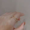 Metal Zircon Bow Open Ring Real Gold Electroplated Women's Hand Jewelry