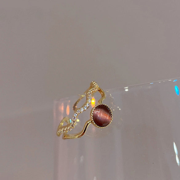 Metal Zircon Bow Open Ring Real Gold Electroplated Women's Hand Jewelry