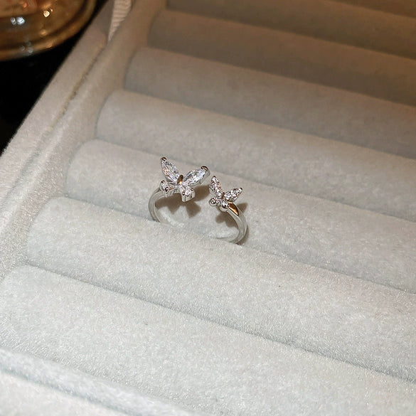 Metal Zircon Bow Open Ring Real Gold Electroplated Women's Hand Jewelry