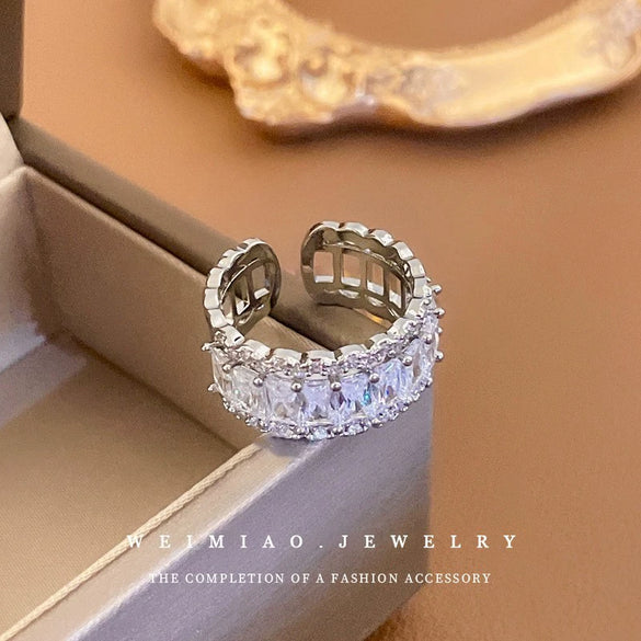 Metal Zircon Bow Open Ring Real Gold Electroplated Women's Hand Jewelry