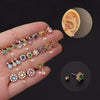 Metal Zircon Geometric Style Stainless Steel Screw Ball Ear Nail Piercing Earrings For Women With Electroplating
