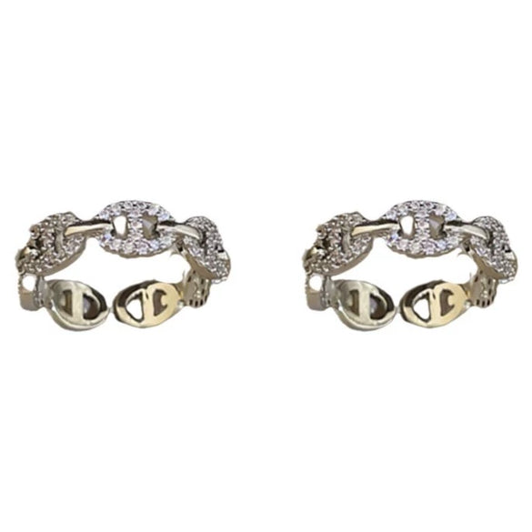 Metal Zircon Pig Nose Open Ring Women's Hand Jewelry Light Luxury Design