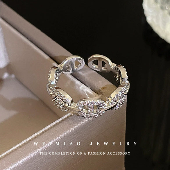 Metal Zircon Pig Nose Open Ring Women's Hand Jewelry Light Luxury Design