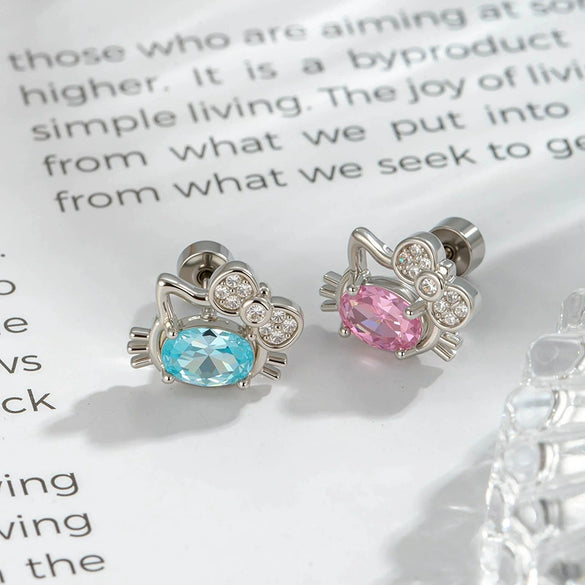Metal Zirconia Eggshaped Animal Cat Head Earrings For Women Fashion Style