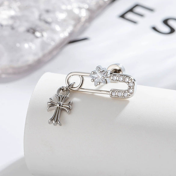 Metal Zirconia Inlaid Paper Clip Shape Pendant Cartilage Earrings For Women Fashion Style