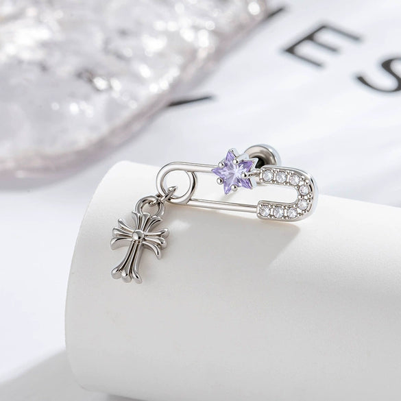 Metal Zirconia Inlaid Paper Clip Shape Pendant Cartilage Earrings For Women Fashion Style
