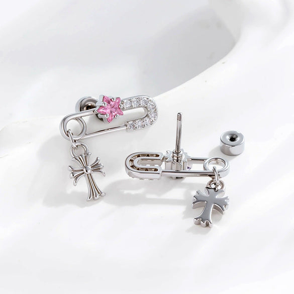Metal Zirconia Inlaid Paper Clip Shape Pendant Cartilage Earrings For Women Fashion Style