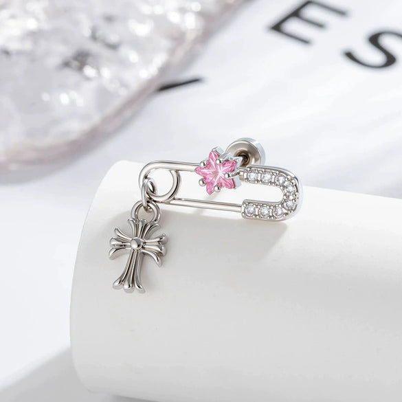 Metal Zirconia Inlaid Paper Clip Shape Pendant Cartilage Earrings For Women Fashion Style