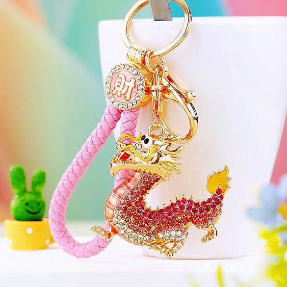 Metal Zodiac Dragon Car Keychain And Bag Pendant