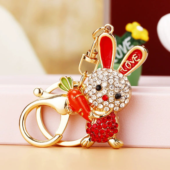 Metal Zodiac Rabbit Keychain Pendant For Women Diamondencrusted Key Chain Accessories