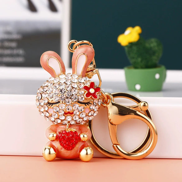 Metal Zodiac Rabbit Keychain Pendant For Women Diamondencrusted Key Chain Accessories