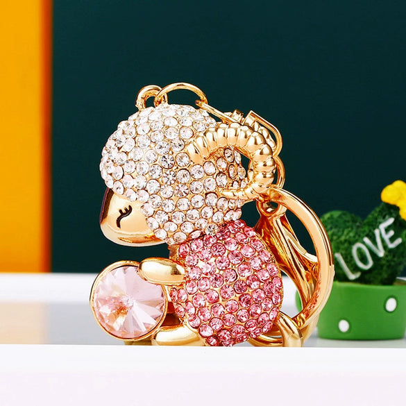 Metal Zodiac Sheep Encrusted Keychain For Women As Creative Gift