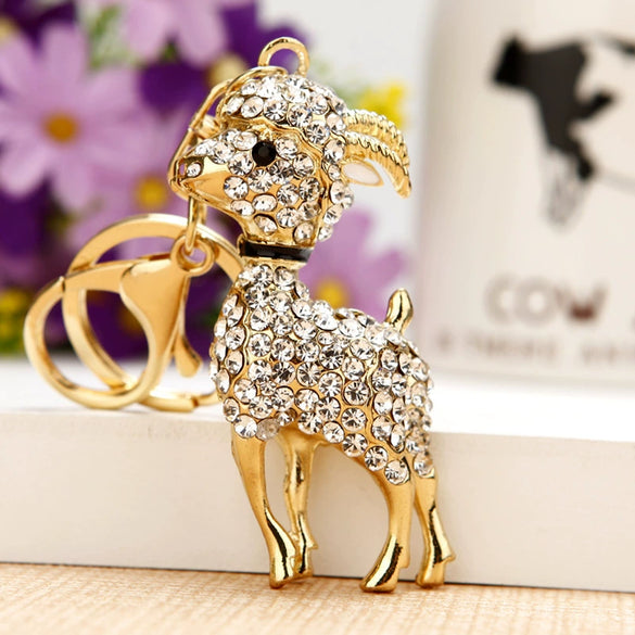 Metal Zodiac Sheep Encrusted Keychain For Women As Creative Gift