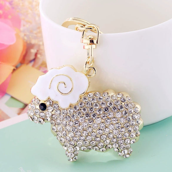 Metal Zodiac Sheep Encrusted Keychain For Women As Creative Gift