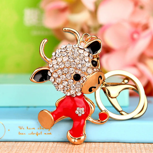 Metal Zodiac Sheep Encrusted Keychain For Women As Creative Gift
