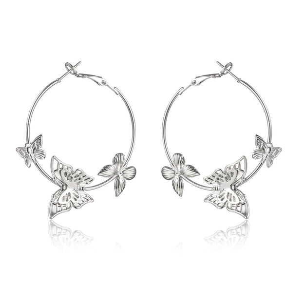 Metallic Geometric Butterfly Tassel Circle Earrings Gold Plated