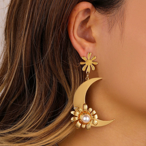 Metallic Geometric Butterfly Tassel Circle Earrings Gold Plated