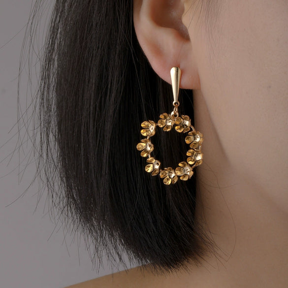 Metallic Geometric Butterfly Tassel Circle Earrings Gold Plated
