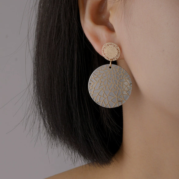 Metallic Geometric Butterfly Tassel Circle Earrings Gold Plated