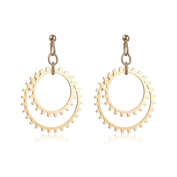 Metallic Geometric Butterfly Tassel Circle Earrings Gold Plated
