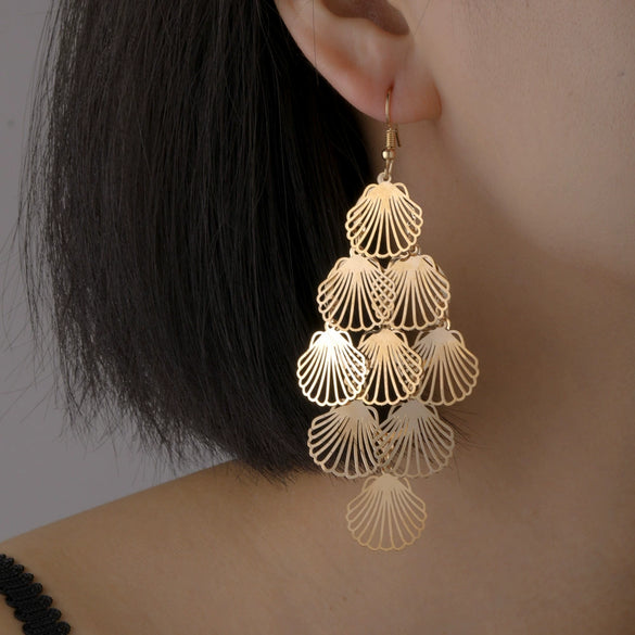 Metallic Geometric Butterfly Tassel Circle Earrings Gold Plated