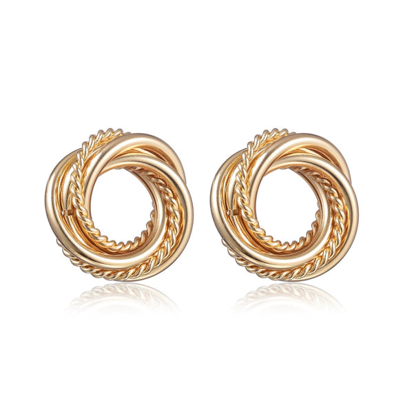 Metallic Geometric Butterfly Tassel Circle Earrings Gold Plated