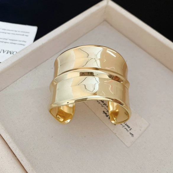 Metallic Geometric Irregular Wave Texture Open Bracelet For Women With Electroplating