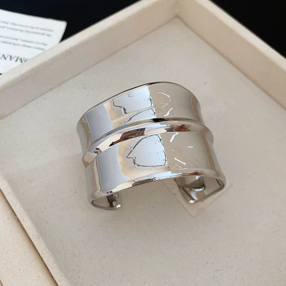 Metallic Geometric Irregular Wave Texture Open Bracelet For Women With Electroplating