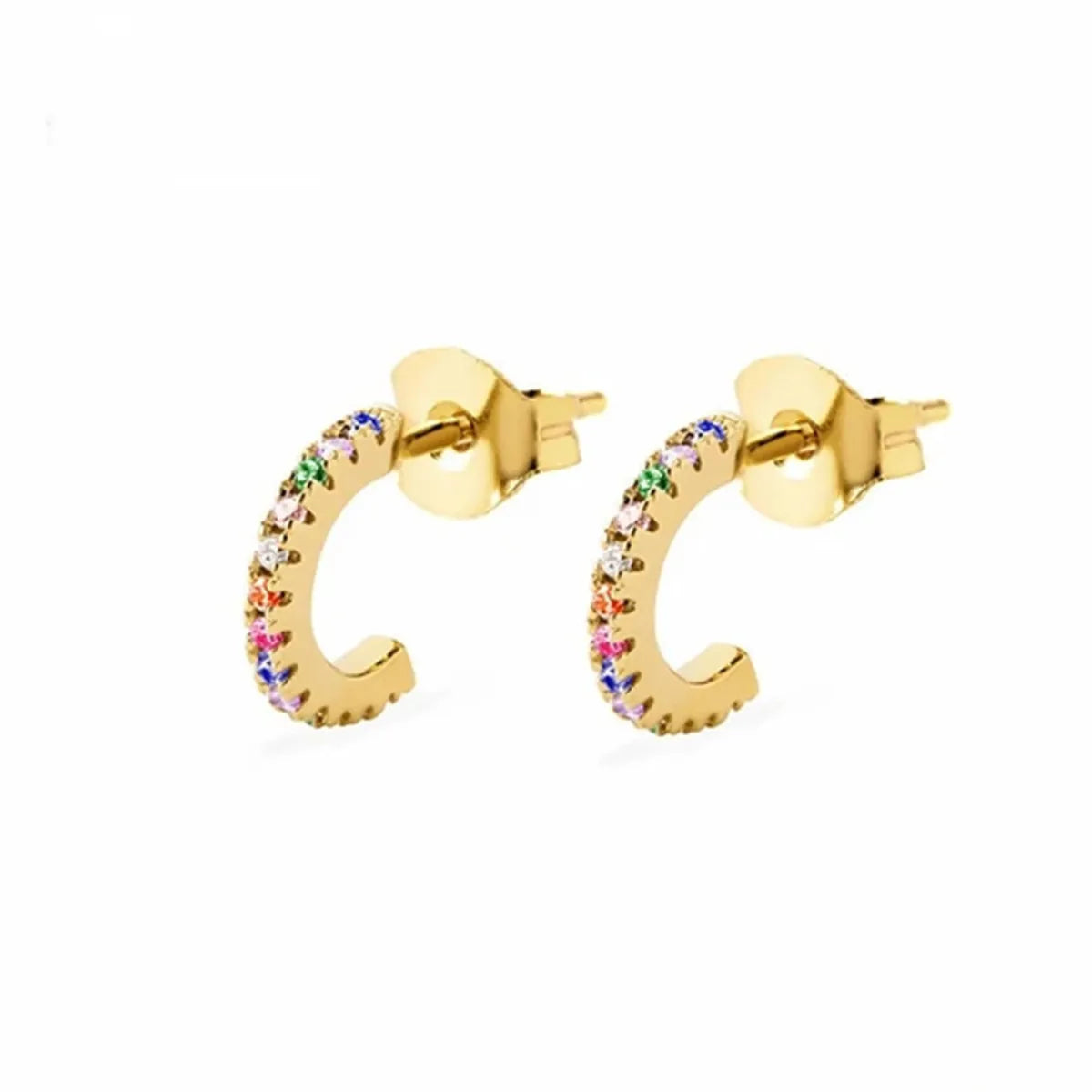 Micro-inlaid Color Zircon C-shaped Earrings European And American Simple Ring Circle Earrings