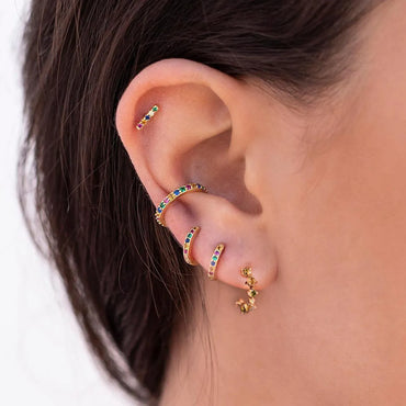 Micro-inlaid Color Zircon Earrings Fashion Geometric C-shaped Ear Hoop Earrings