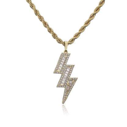 Micro Inlaid Full Diamond Zircon Lightning Pendent Twist Stainless Steel Necklace Wholesale