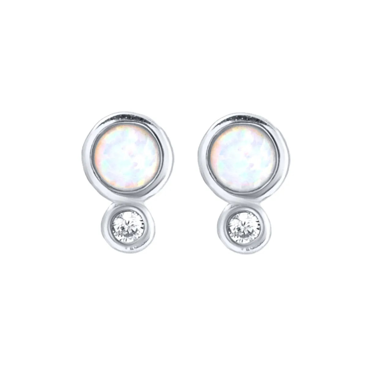 Sterling Silver Needle Micro Inlaid Opal Zircon Stud Earrings Women's Korean-style Simple Ins Cold Style Small Opal Earrings