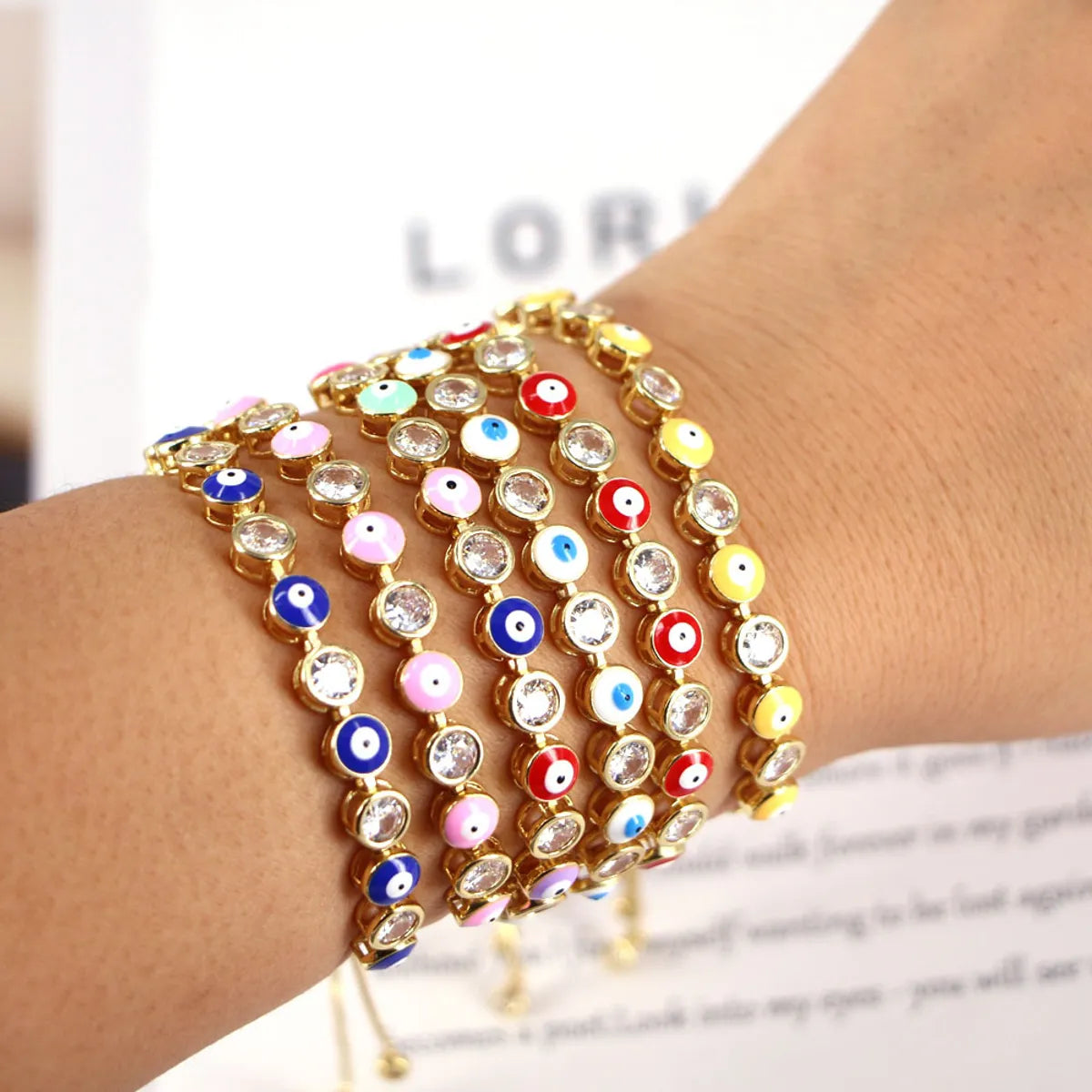 Micro-inlaid Zircon Oil Dripping Eye Round Geometric Bracelet