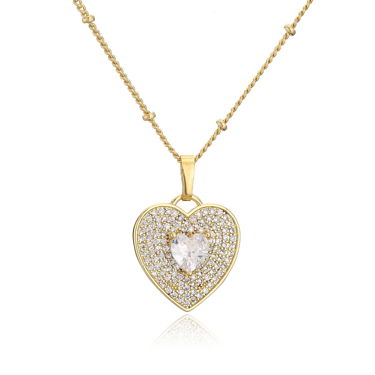 Micro Inlaid Zircon Peach Heart Necklace Brass Plating 18k Real Gold