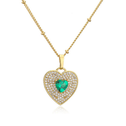 Micro Inlaid Zircon Peach Heart Necklace Brass Plating 18k Real Gold