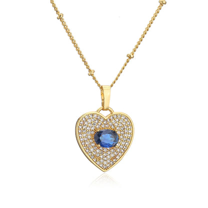 Micro Inlaid Zircon Peach Heart Necklace Brass Plating 18k Real Gold