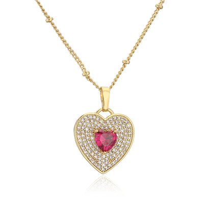 Micro Inlaid Zircon Peach Heart Necklace Brass Plating 18k Real Gold