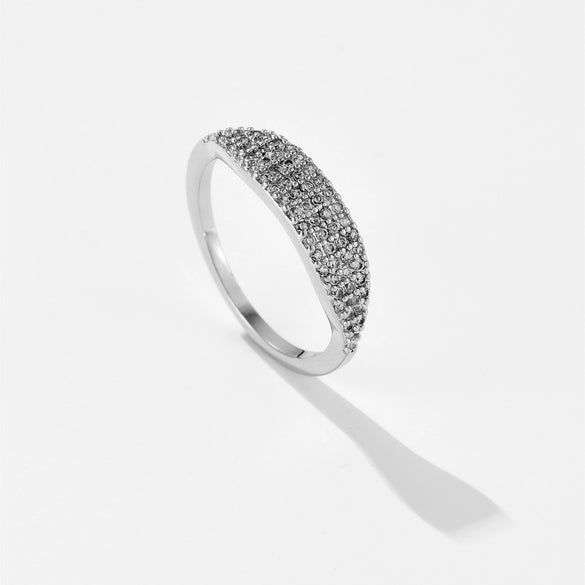 Microinlaid Zircon Copper Ring With Geometric Design And Electroplating Treatment Fashionable Simple Allmatch Highend Niche Light Luxury Stacked Ring For Women