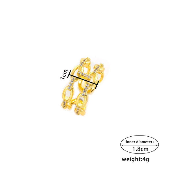 Microinlaid Zircon Doublelayer Chain Opening Adjustable Index Finger Ring For Women Geometric Pattern Copper Ring With Electroplating