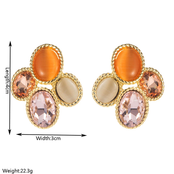 Midcentury Style S925 Silver Needle Earrings With Alloy Resin Rhinestones And Geometric Design Set With Diamonds