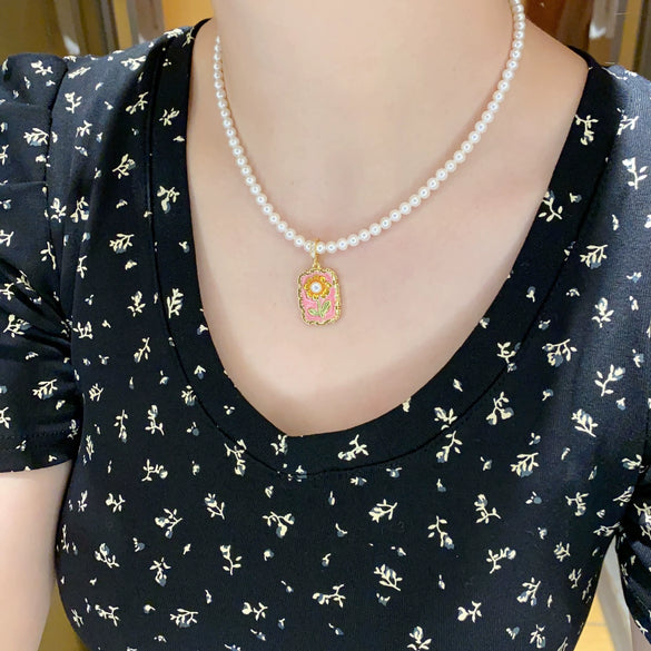 Middle Ancient Oil Painting Style Natural Freshwater Pearl Pendant Earrings