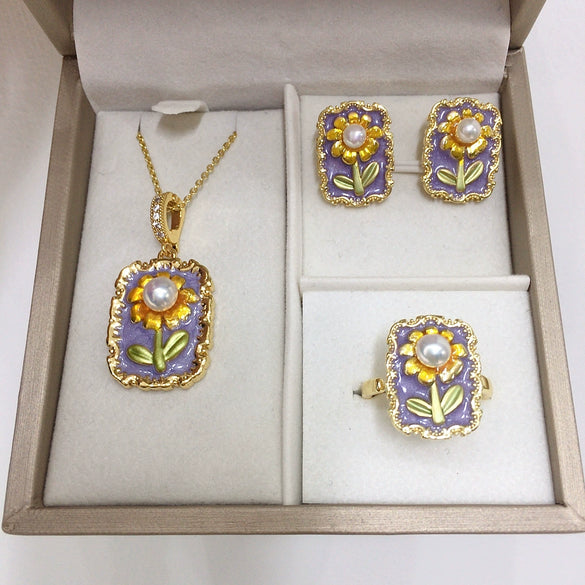 Middle Ancient Oil Painting Style Natural Freshwater Pearl Pendant Earrings