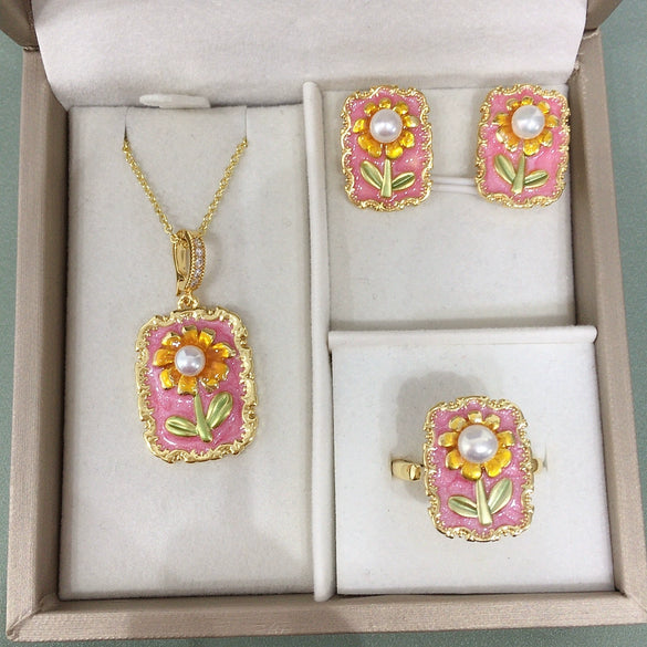 Middle Ancient Oil Painting Style Natural Freshwater Pearl Pendant Earrings