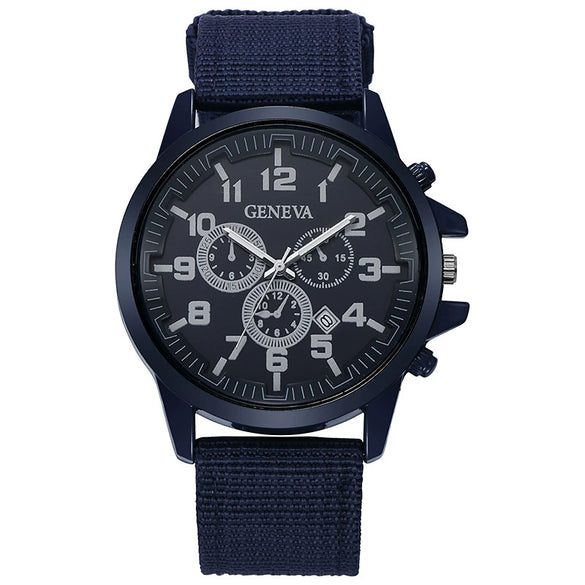 Military Style Men's Quartz Watch With Alloy Case Nylon Strap And Round Dial