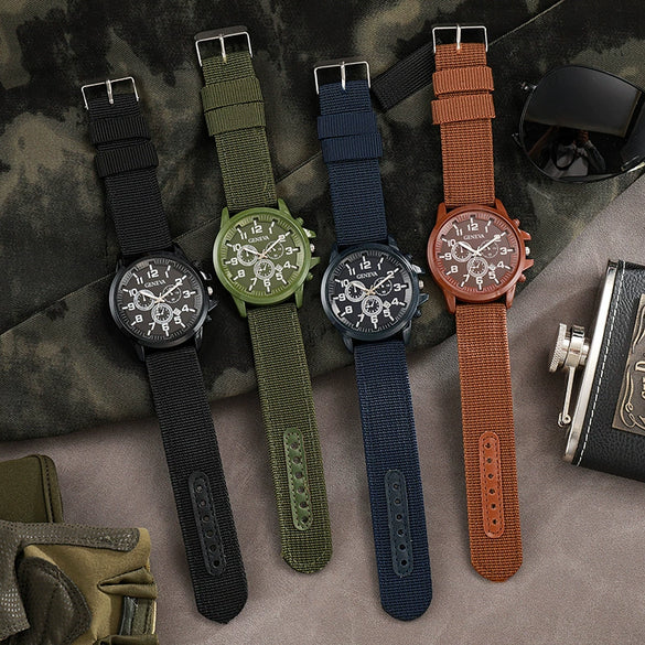 Military Style Men's Quartz Watch With Alloy Case Nylon Strap And Round Dial