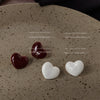 Milky White Heart Shape Stud Earrings For Women Elegant Simple Fashion Electroplated Dripping Oil Peach Heart Earrings